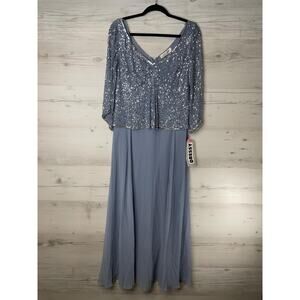 JKARA Dress Womens 8 Blue Silver Sequin Beaded Gown Formal Evening Maxi‎ New